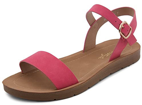 Herstyle Flat Sandals for Women – Open Toe 1 Band Ankle Strap Summer Dressy Sandals, Lightweight Casual Strappy Slip-On Flats with Adjustable Buckle