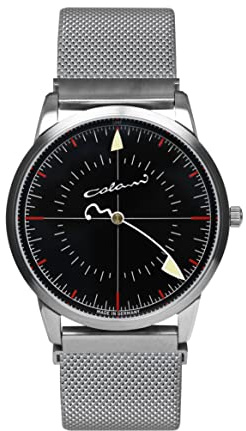 UMF RUHLA Quarz-Armbanduhr Monotimer - Edelstahlgehäuse und Milanaiseband mit Zifferblatt in Schwarz und Front aus Saphirglas - Limited Edition Colani Stil - Made in Germany