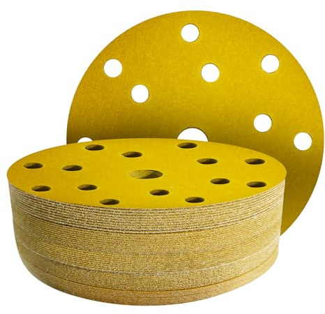 GZKTY 70 Pezzi Dischi Abrasivi 150mm, Grana 150, 15 Fori per Levigatrice Orbitale, Carta Vetrata per Legno e Metallo
