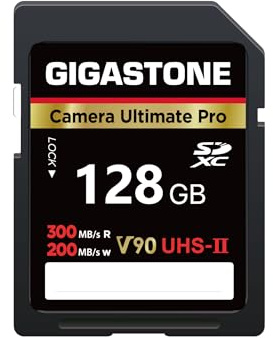 【5 Años Recuperación de Datos Gratis】 GIGASTONE UHS-II V90 Tarjeta SD, cámara Ultimate Pro hasta 300/200MB/s, U3 4K UHD Video para DSLR Canon, Sony, Pentax, Kodak, con 1 Minicaja