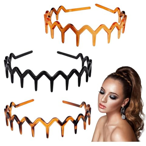 GWAWG 3 Stück Zickzack Haarreifen Haarreifen Damen Komfort-Zig Zag Headband für Frauen Damen Männer 3 Farben