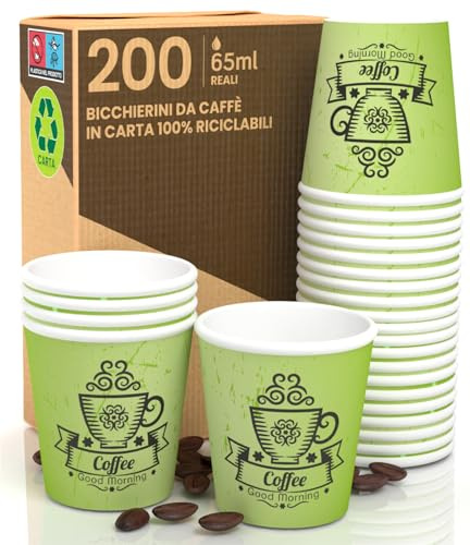 CuzcoGreenCUP 200 kaffemuggar i papper, 65 ml, miljövänlig, biologiskt nedbrytbar och engångsmugg, liten, att ta med sig, varma drycker