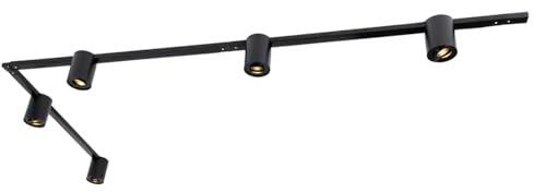 Qazqa Modern Schienensystem Lampen Komplettset, Schienenbeleuchtung, Deckenstrahler, Deckenspot - Rondoo Up - Schwarz, 5-flammig, 285.5cm, Ideal als Flur, Küche lampe, Schlafzimmerlampe