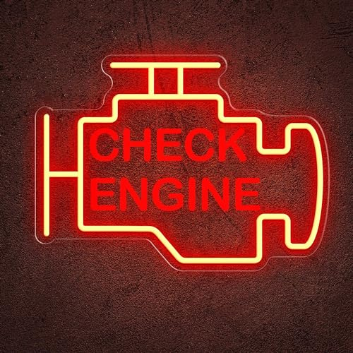 Check Engine Neon Sign, 15x11in Garage Led Neon Light, Dimmable LED Neon Signs for Wall Decor, Powered by USB Neon Sign, Wall Art Gift for Men, Neon Signs for Man Cave Garage Room Auto Repair Shop