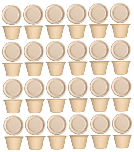 Zerodeko 50stücke Kompostierbare Soßenbecher Mit Deckel Kleine To-go Dosen Für Saucen Und Gewürze Aus Natürlichem Zellstoff Auslaufsicher Leicht Und Portable Für Picknick Restaurant Büro Un