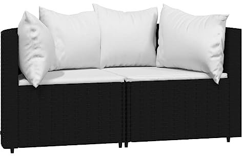 Makastle Modular Gartensofa 2-Sitzer Lounge Sofa mit Kissen, Garten Ecksofa Gartengarnitur Gartenstuhl, Klein Sitzgruppe Gartenlounge Sofa Balkonmöbel, Schwarz Poly Rattan