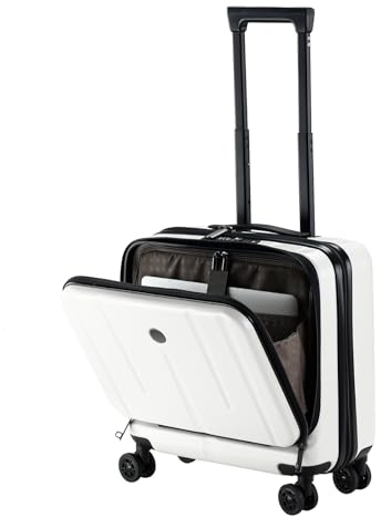Bagage à main 16 pouces avec 2 compartiments pour ordinateur portable 14 et 15, mallette à roulettes 16,14 x 8 x 17,12, valise rigide légère en ABS + PC pour voyage d'affaires, blanc laiteux
