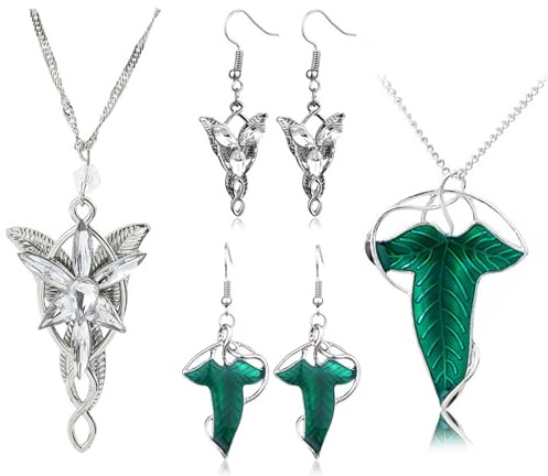 JinYu 6er-Set grüne Emaille-Anstecknadeln, Brosche, Anhänger, Halskette und Ohrringe für Fans, Cosplay-Kostüm, Schmuck, Metall, Kein edelstein