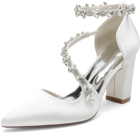 MINITOO Scarpe da sera sexy per donna con tacco grosso, scarpe da sposa con strass, 38 EU