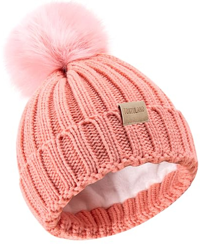 Tontuland Kinder Winter Warm Pompom Hut Fleece gefüttert Stricken Beanie für Kinder im Alter von 3-9, perfekt für Jungen und Mädchen