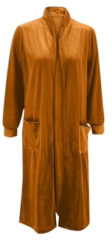 SRTUMEY Cardigan da donna lungo in velluto cardigan giacca con risvolto aperto davanti vintage maxi spolverino cardigan maglione con tasca cardigan da donna lavorato a maglia aperto davanti, Oro, S