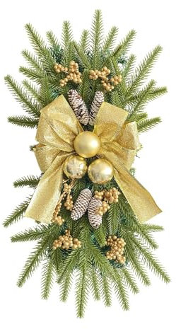 MISNODE Guirnaldas Navideñas, Guirnaldas Navideñas Artificiales en Forma de Lágrima, Coronas Navideñas, Guirnaldas con Luces para Decoración Navideña del Hogar (Arco de Oro)