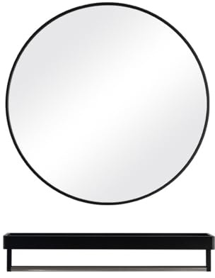 pobowlgarls Runder Spiegel Selbstklebende rahmenlose HD Glas Moderne Spiegelwand, Wandspiegel rund mit schwarz gebürstetem Metallrahmen für Badezimmer, Wohnzimmer, Eingangswand Dekoration (40 x 40)