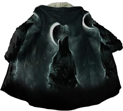 Manteaux d'hiver pour hommes Viking, tatouage de loup Fenrir imprimé 3D, parka d'hiver chaude en cachemire, veste décontractée médiévale doublée Sherpa, peignoir mi-long, vêtements d'extérieur(Lunar W
