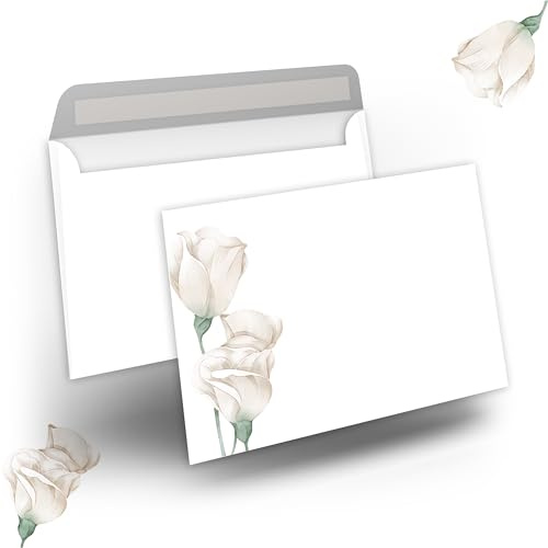 Briefumschlag C6 Haftklebend Selbstklebende 25-50 Stück Briefumschläge Kuvert Briefkuvert in Weiß mit Weißen Rosen, 80 g/m² 114 x 162 mm Hochzeit Geburtstag Einladung Danksagung (25)