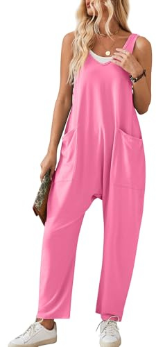Panegy Tuta da donna in velluto a coste con salopette casual allentata senza maniche Boho Baggy Romper con tasche Pantaloni a salopette a gamba larga Rosa L