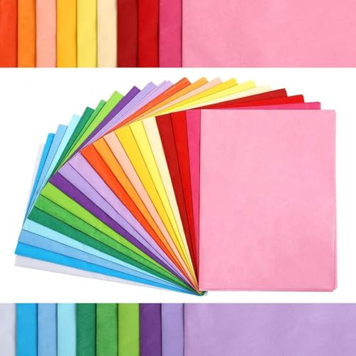 Färgat silkespapper, 100 ark 50 x 35 cm genomskinligt tunt papper för hantverk och dekorativ presentförpackning