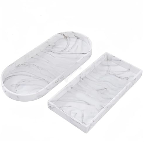 LdawyDE Decorative Tray 2 Pcs, Bathroom Vanity Tray, Wont Break Silicone Trays, Kitchen Bath Sink Organizer Plate, Small Trays Decorative for Cosmetics Jewelry Trinket Countertop