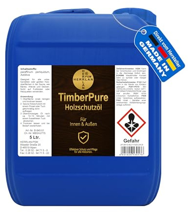HERRLAN® TimberPure Huile de paraffine, huile de protection pour bois de sauna (Ph. Eur.) 5 litre Huile de paraffine incolore et inodore pour la protection des surfaces en bois