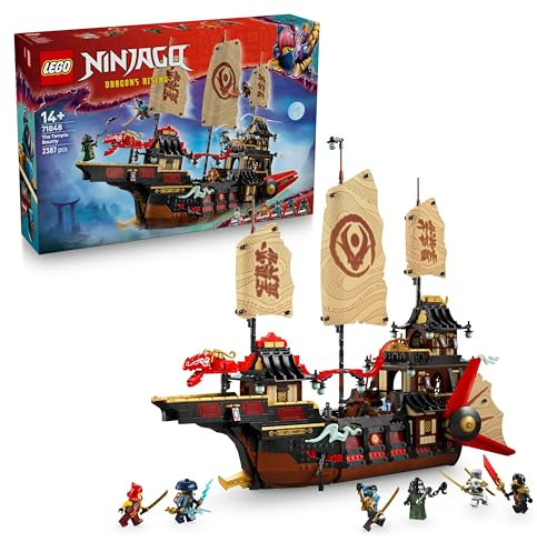 LEGO NINJAGO Templets gåva – Bygg- och lekset med skepp och 6 minifigurer däribland Cole, Fantasiinredning, Ninjaprydnader för barn, Presentidé för pojkar och flickor från 14 år 71848