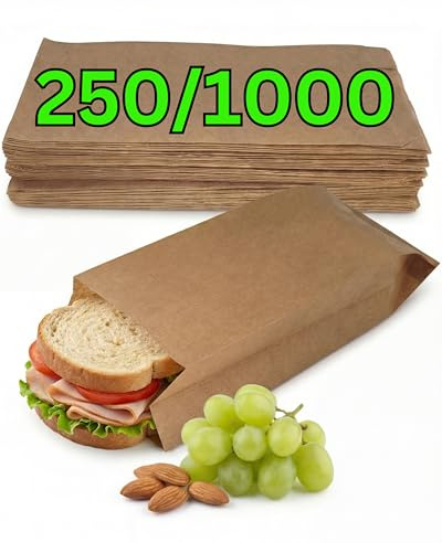 Loxato 250 Bolsas de Papel Kraft para Bocadillos - Marrón 10x5,5x25 cm | Sobres de Papel, Panadería, Bollería, Pan, Empanadas, Dulces, Desayuno, Alimentación