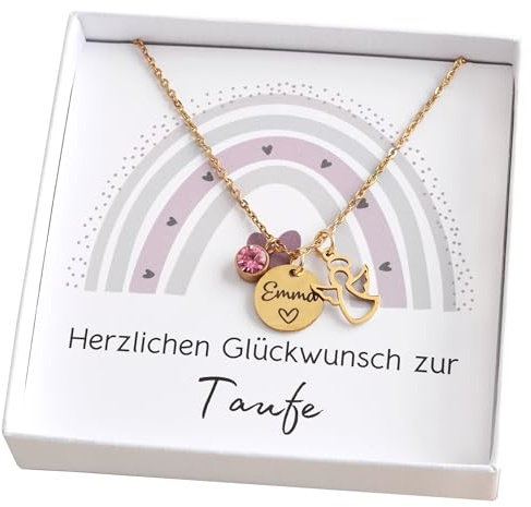 Kette mit Schutzengel Engel Taufkette personalisierte Kette mit Gravur Namenskette Silber Gold Taufgeschenk Mädchen Junge Geschenk zur Taufe Kommunion Geburt