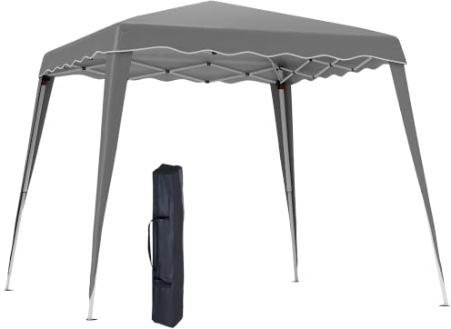 Outsunny Pop-Up-Pavillon, 3 m x 3 m, 2,5 m x 2,5 m, 2-Personen-Einrichtung sofort mit Tragetasche, höhenverstellbar, schräg Beine, Partyzelt, sofortiger Event-Unterstand für Garten, Terrasse, Grau