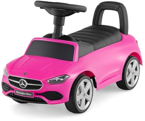 GOPLUS Porteur Enfants, Voiture à Pousser Mercedes-Benz, Volant, Klaxon et Bruit de Moteur, Rangement Siège, Voiture Jouet pour Bebe 1-3 Ans, Charge 25KG,65 x 28 x 38 CM (Rose)