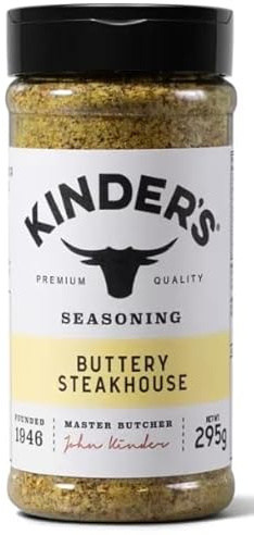 Kinder's Buttery Steakhouse Seasoning, 295g – Rich & Savoury Blend with Real Butter Flavour, Perfect for Steaks, Vegetables, Grilling, Roasting, and Everyday Cooking, Gluten-Free & No MSG