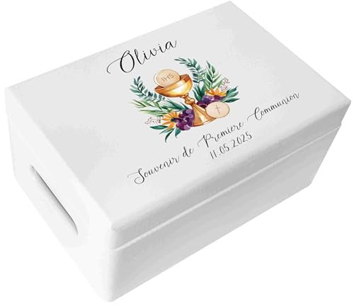 Creative Deco Personnalisé Première Communion Cadeau Boite Blanc | Boîte à Souvenirs en Bois pour Garçon et Fille | Personnalisés - Calice | Personnalisable Idée Coffret Décorations