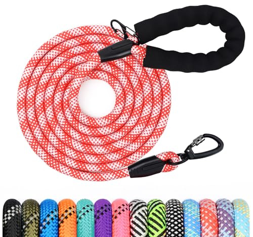 Longe pour Chien, 1,2M/ 1,5M/ 2M/ 3M/ 5M/ 10M/ 15M/ 20M/ 30M Laisse de Dressage pour Chien, Long Laisse avec Poignée Rembourrée pour Petits, Moyens et Grands Chiens
