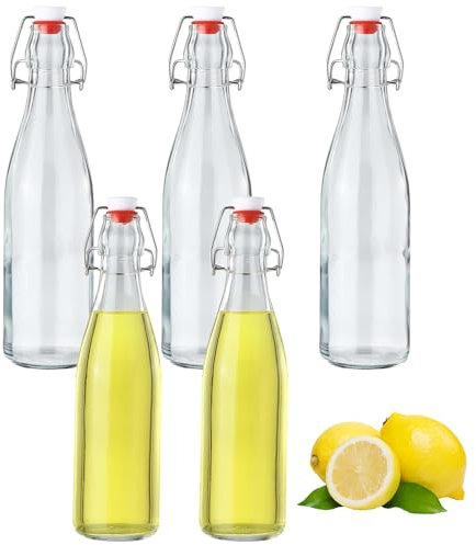 Szfanyangxuan 5-Pack Swing Top Glass Bottles (3x500ml + 2x250ml) with Airtight Stoppers - Clear Flip Top Bottles for Beer, Kombucha, Oil, Vinegar, Home Brewing & Beverages