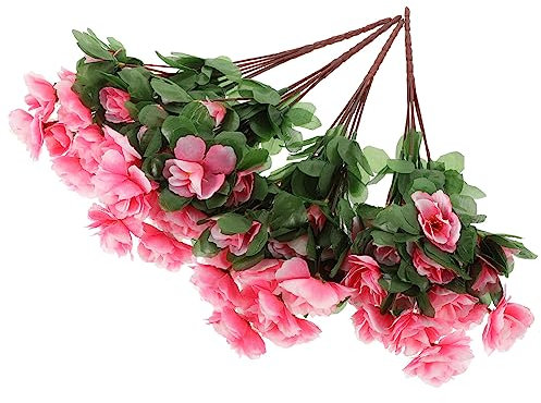 iplusmile Fleurs Artificielles Rhododendron 7 Branches 4 Pièces Rose Tissu Décoratif Intérieur Salon Usage Polyvalent