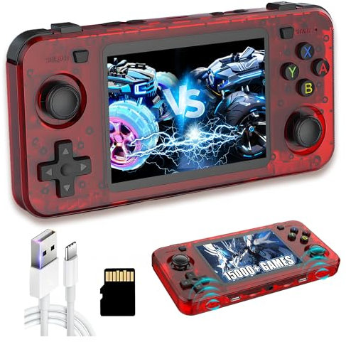 R36H Consola Retro Portatil Consola de Videojuego Retro,15000+ Juegos,23 Emuladores,Altavoz Dual 8W,Almacén de baterías externas,Sistema Linux de código Abierto,Pantalla IPS de 3,5 (64G-Rojo)