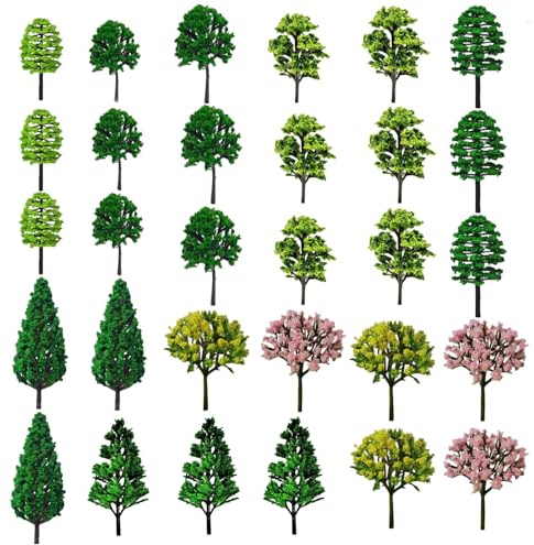 MIPIACE 30 Stück Diorama Baum Zug Bäume 3.5-6.5 cm Modell Bäume Miniatur Mehrere Sorten Architektur Baum Modellbäume Mischwald für DIY Landschaft Projekte und Modelleisenbahn Zubehör Mini Landschaft