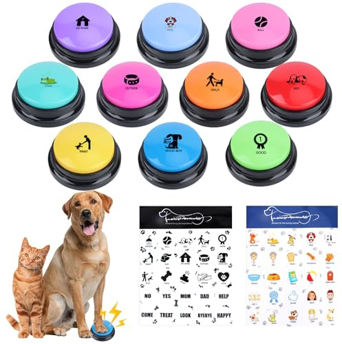 REAQUE 10 Stück Sprechende Hundetasten mit Aufnahmefunktion, 30 Sekunden Aufnahmezeit, Kommunikationsknöpfe und Buzzer für Hunde und Katzen, für Haustiertraining, Kommunikation und Interaktion