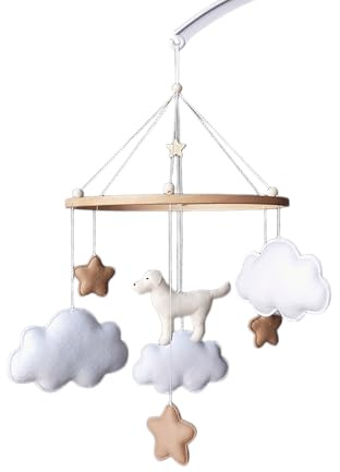 Baby-Mobile mit Hund – Wolken & Sterne Baby Mobile für das Kinderzimmer | Filz Mobile für Jungen & Mädchen | Geschenk für Hundemama | Neutrale Babyzimmer-Deko
