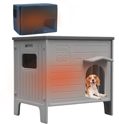 Rockever Isolierte Hundehütte für drinnen und draußen, für kleine und mittelgroße Hunde, isolierte Hundehütte mit isoliertem Futter, erhöhtes Kunststoff-Hundehaus, wasserdicht, leicht zu reinigen (M