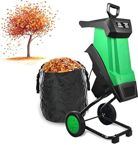 Electric Wood Chipper Shredder, 2400W Efficient Leaf Mulcher with 4500 RPM and 50L Collection Bag, Garden Cleanup Tool with Wheels
