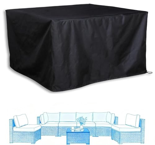 BDBSGBH Outdoor Garden Furniture Covers 250x250x90cm Rattan Patio Furniture Covers Tear Resistant 420D Heavy Duty Oxford Fabric Windproof Anti-UV for Rectangular Table and Chair Set Cover