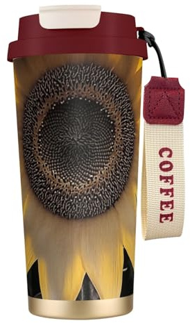 Tazza da caffè personalizzata unica – Bicchiere isolato in acciaio inox per viaggi, casa e ufficio, 500 ml, rosso girasole gigante