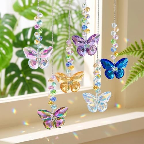 ZIJANG 6 Piezas Atrapasoles Mariposa Cristal Arcoíris