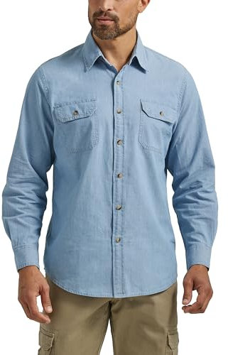Wrangler Authentics Men's Long Sleeve Classic Woven Shirt Button, Light Chambray, XL