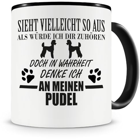 Samunshi® Ich denke an meinen Pudel Hunde Tasse Kaffeetasse Teetasse Kaffeepott Kaffeebecher Becher 300ml schwarz