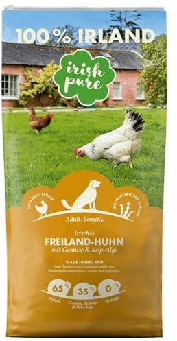 Irish Pure Trockenfutter Adult | 12kg | Freiland-Huhn mit Kelp-Alge & Gemüse | Hoher Fleischanteil | Getreidefrei | Sensitiv | Hundetrockenfutter | Hundefutter für alle Rassen