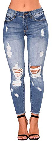 GUOCU Donna Strappati Skinny Jeans Vita Bassa Elasticità Distrutto Boyfriend Collant Push Up Pantaloni Light Blue S