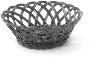 HENDI Cesto rotondo di frutta, portafrutta da tavolo, fruttiere, cestello per il pane, cestino portapane, con lati intrecciati, 200x200x(H)65mm, nero, polipropilene