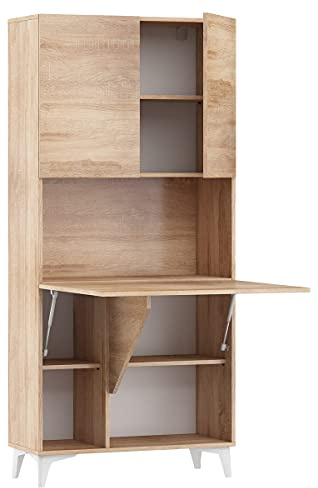 BIM Furniture Klappbare Schreibtisch Megan 1 Regale Haushaltsbüro Wandtisch Computertisch Laptop-Tisch Klapptisch (Sonoma Eiche)