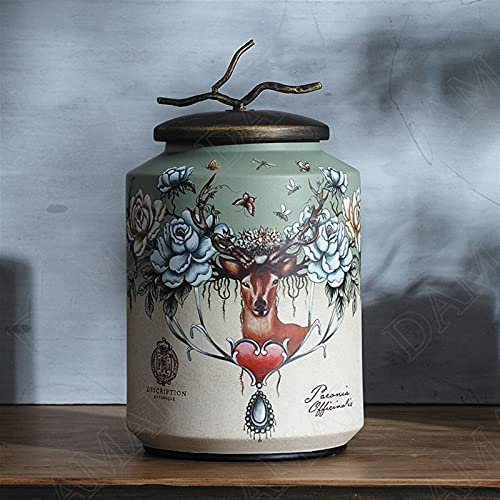 XXXXW Airtight Jar Retro Ceramics Storage Jar Painted Elk Dried Fruit Candy Jars Kitchen Grain Dispenser American Home Decoration Modern Ornaments Kitchen Storage Containers (Color : S)
