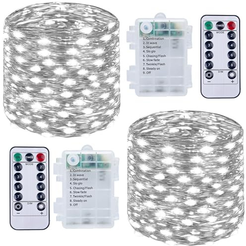 SUNNOW 2 Pezzi Stringa Luci LED - 10M/33FT Catene Luminose 100LED Luci Natalizie Batteria Impermeabile IP65, Esterno/Interni Lucine Decorative per Balcone Giardino Feste Natale